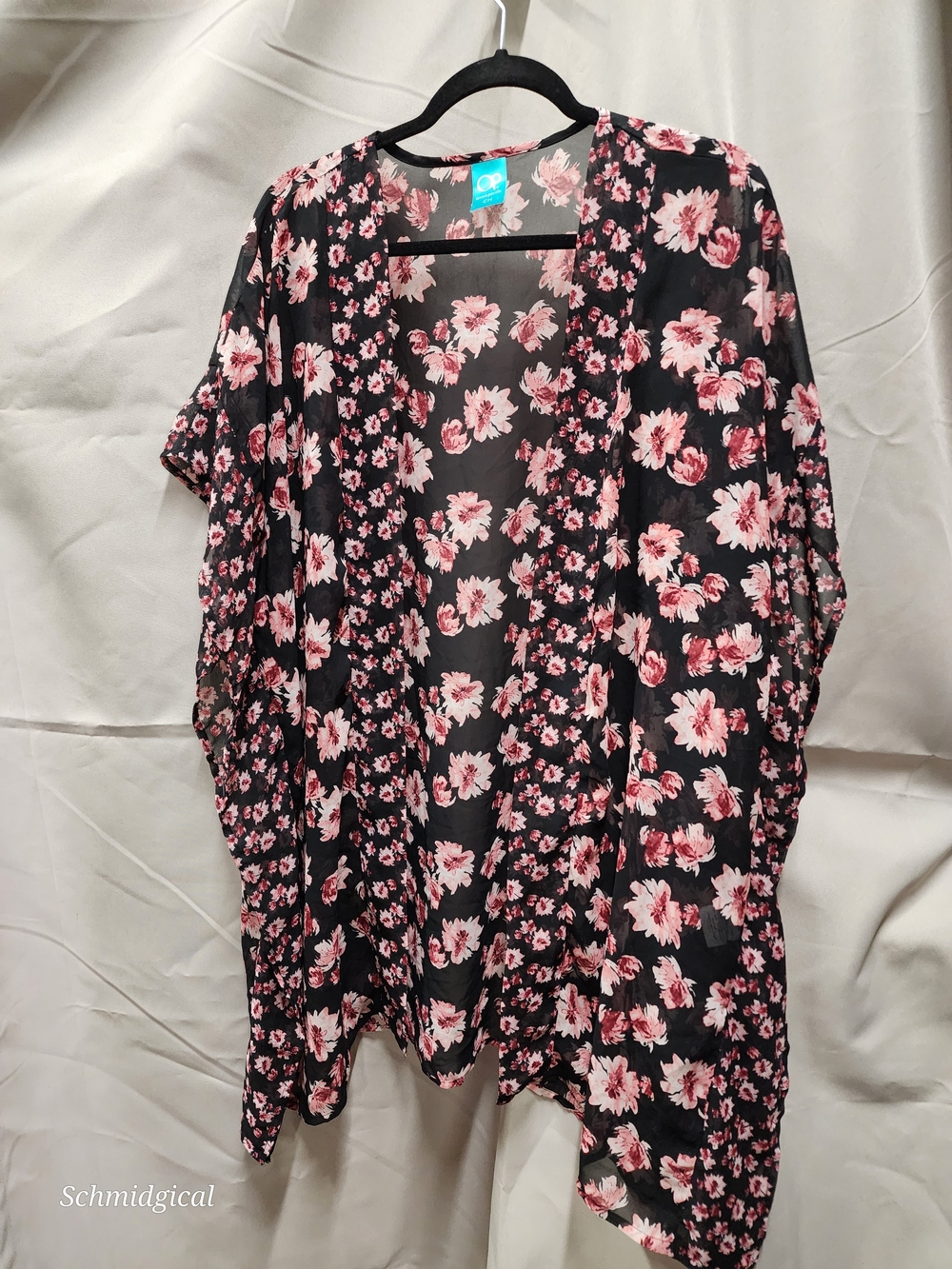 OP Black Floral Sheer Cardigan with Pink Blossoms